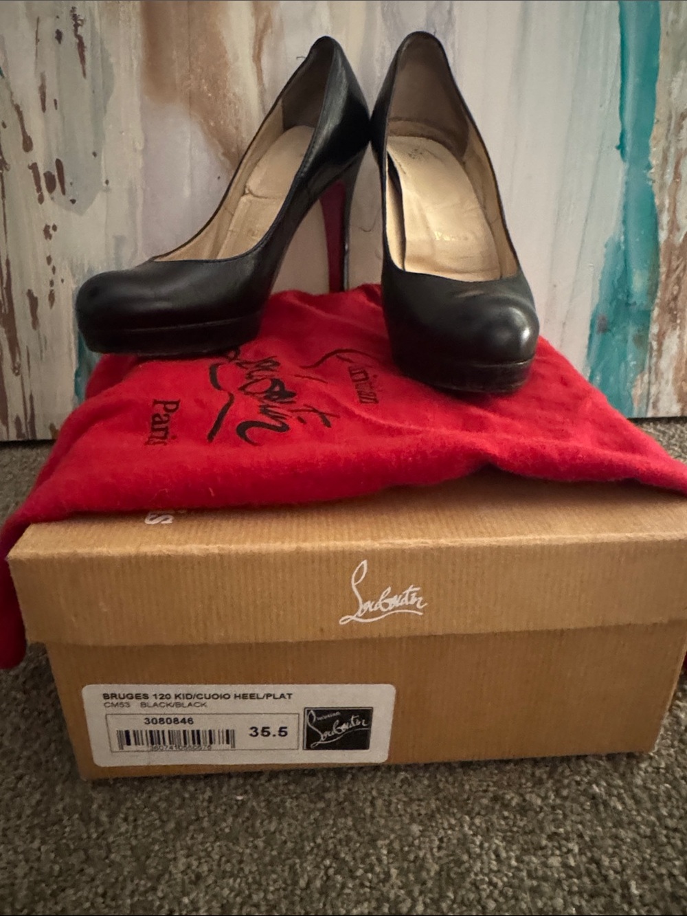 Christian Louboutin Black Leather Platform Pumps with Red Sole